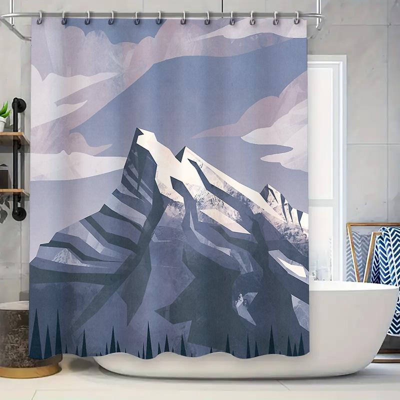 

Mountain Landscape Shower Curtain Nature Forest Waterfall Scenic Backdrop Bathroom Decor Artistic Modern Rustic Home Textile W60H190(CM)-1 Pcs