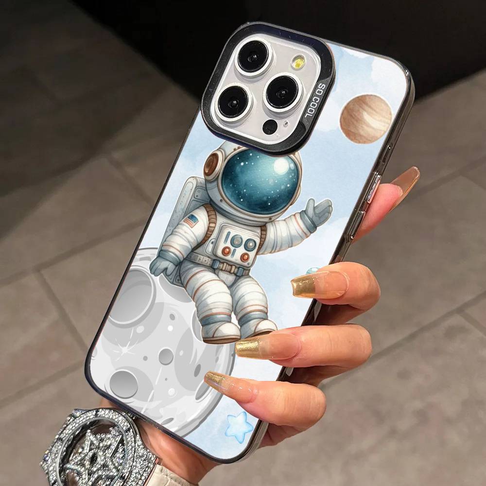 Astronaut S-Silicone Phone Case For iPhone 17,16,15,14,13,12,11 Plus,Pro Max,XS,Colorful Silver Phone Case Funda Cover