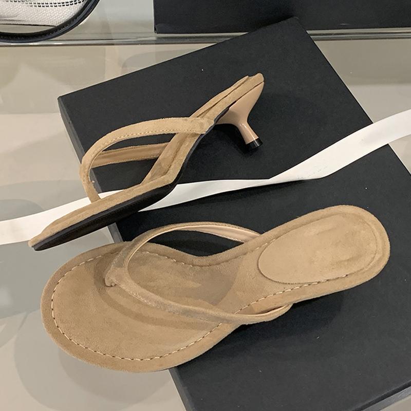 Street Style Low Thin Heels Slippers Women Clip Toe Gladiator Sandals Female Mules Slides Shoes Beach Party Flip Flops