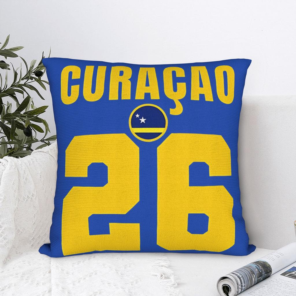 Curacao 2026 Fußball-WM Quadratische Kissenbezüge Kissenhülle Kreative Dekoratives Kissenbezug mit Reißverschluss für Zuhause 40x40cm