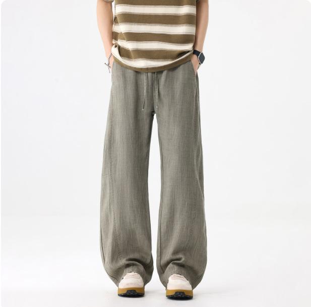 Lyocell Tencel casual pants men's spring and summer trendy brand old money style linen straight retro drape wide-leg trousers