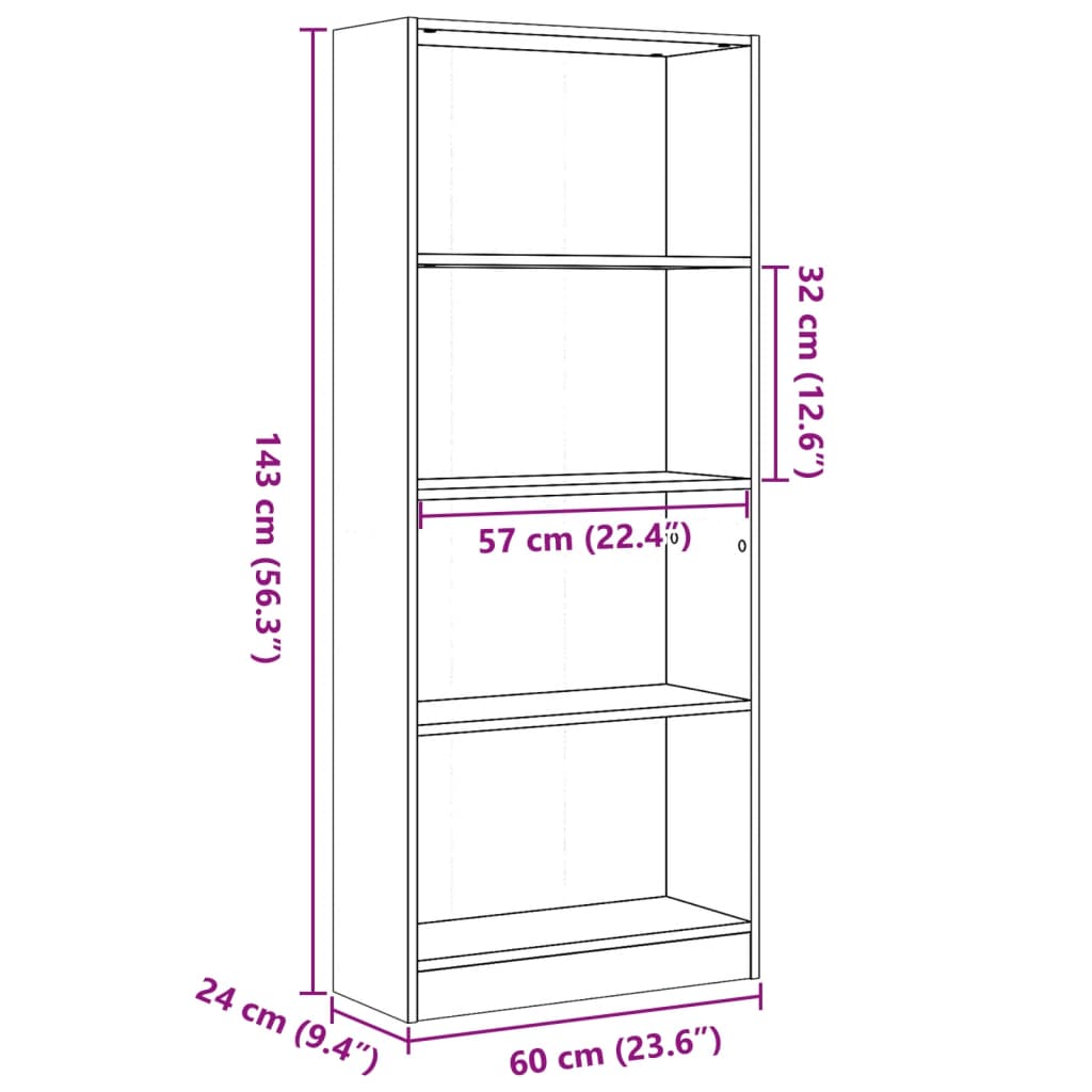 Bookshelf Sonoma Oak 60 x 24 x 143 cm Engineered Wood