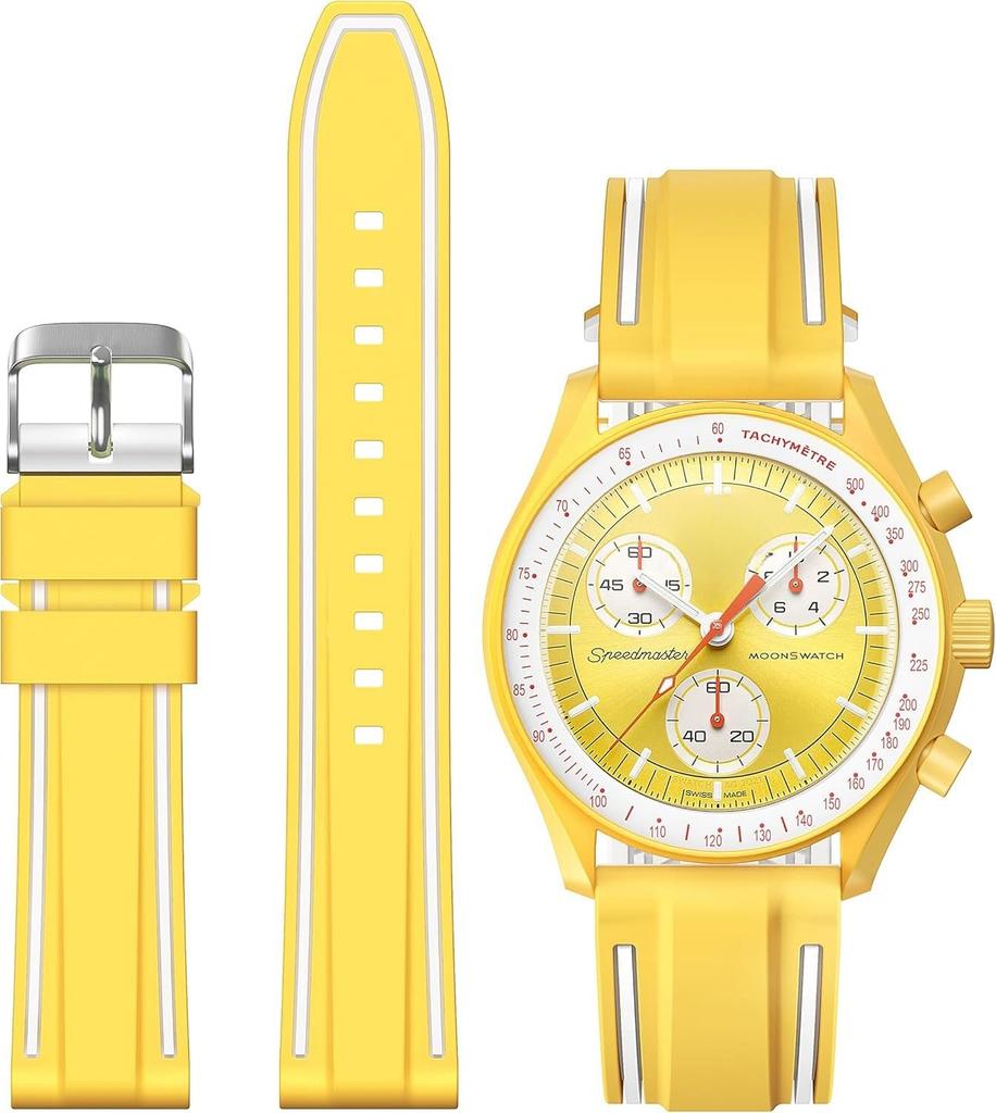 Jumpsunfun 20mm remienok na hodinky pre Swatch x OMEGA Speedmaster Silikónový remienok na hodinky s rýchloupínaním Náhradný Žlté a biele línie MoonSwatch, Nástroj,