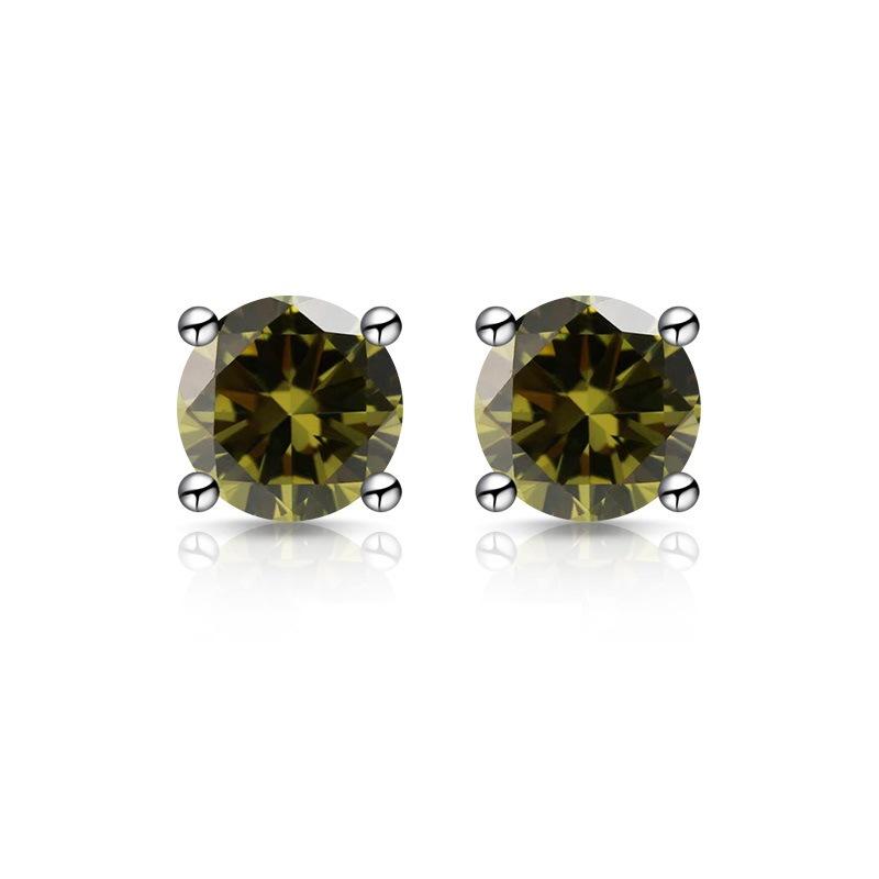 1 Carat Silver-plated S925 Stud Earrings, Four-claw Colored Diamond Earrings, Light Luxury Earrings 2026.