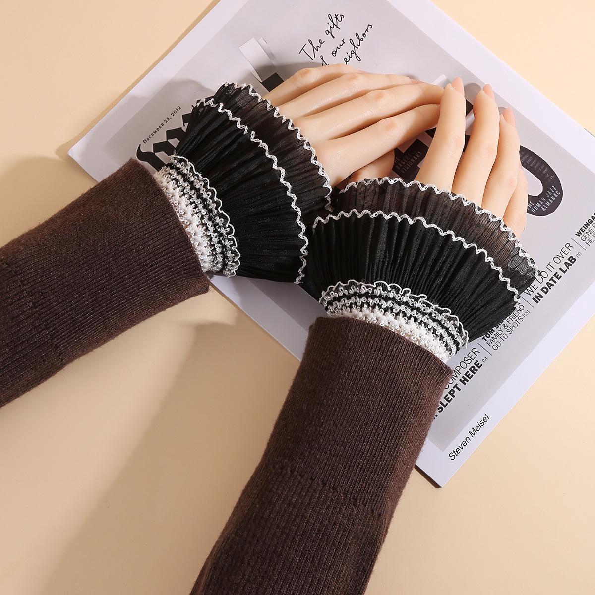 

Милі мереживні манжети-дзвіночки для жінок та студенток - Короткі, мереживні, накладні рукави для светрів та в стилі Loli чорний