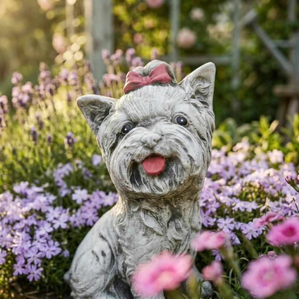 Sweet garden figure york terrier with bow gray