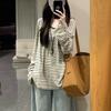 Loose and Lazy Striped Relaxed Long-sleeved T-shirt Women's Autumn Air-conditioning Blouse Top Trend