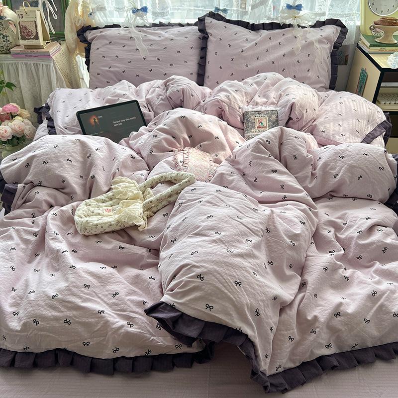 insA Cotton Bed Four-piece Set Pure Cotton New Maternal and Infant Grade Bed Sheet Quilt Cover Student Dormitory Three-piece Set