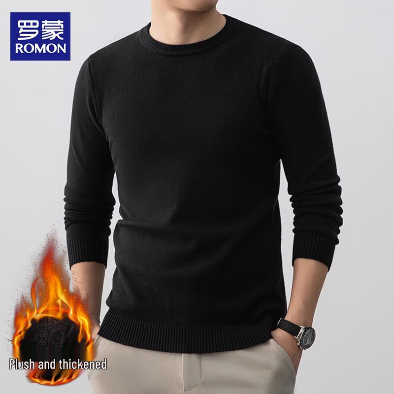 ROMON Men's Solid Round Neck Long Sleeve Sweater