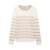 2026 Spring Women's Metallic Thread Knit Striped Sweater - European & American Style, Round Neck, Color 7174
