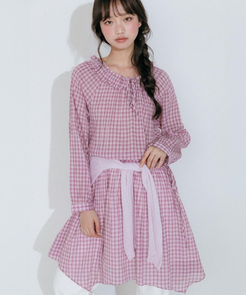 Mellotoli Frill Neck Check Midi Dress (2 Colors)