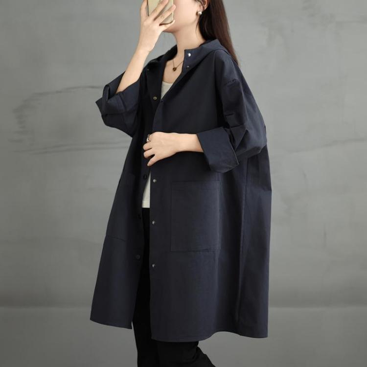 Loose Hooded Casual Trench Coat Long Sleeve Jackets Plus Size Women Autumn Winter Outerwear