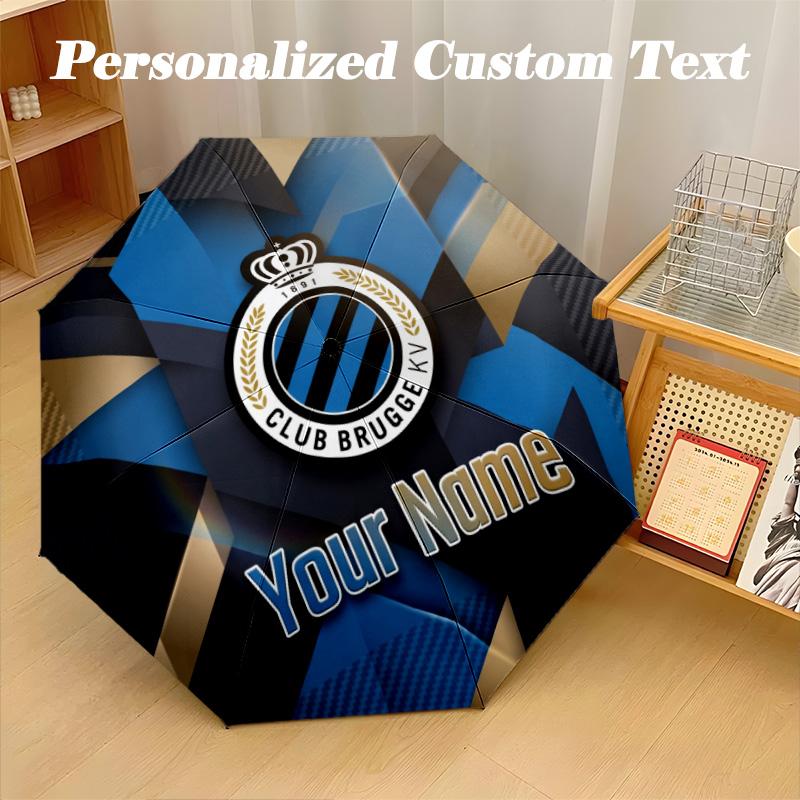 8 Rib Auto Folding Umbrella Club Brugge FC Print Custom Name Text Portable Rain Gear