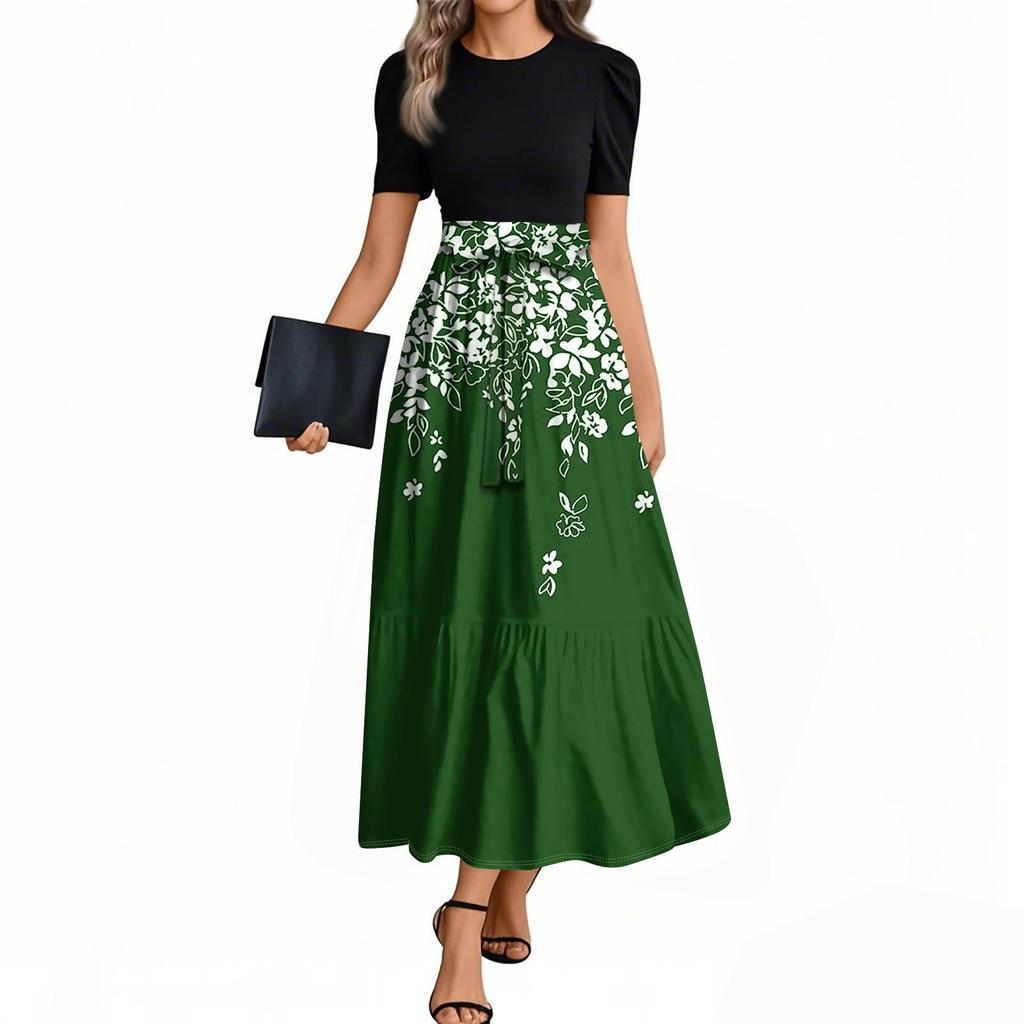 Women's Floral Print High Waist Fashionable And Elegant Dress