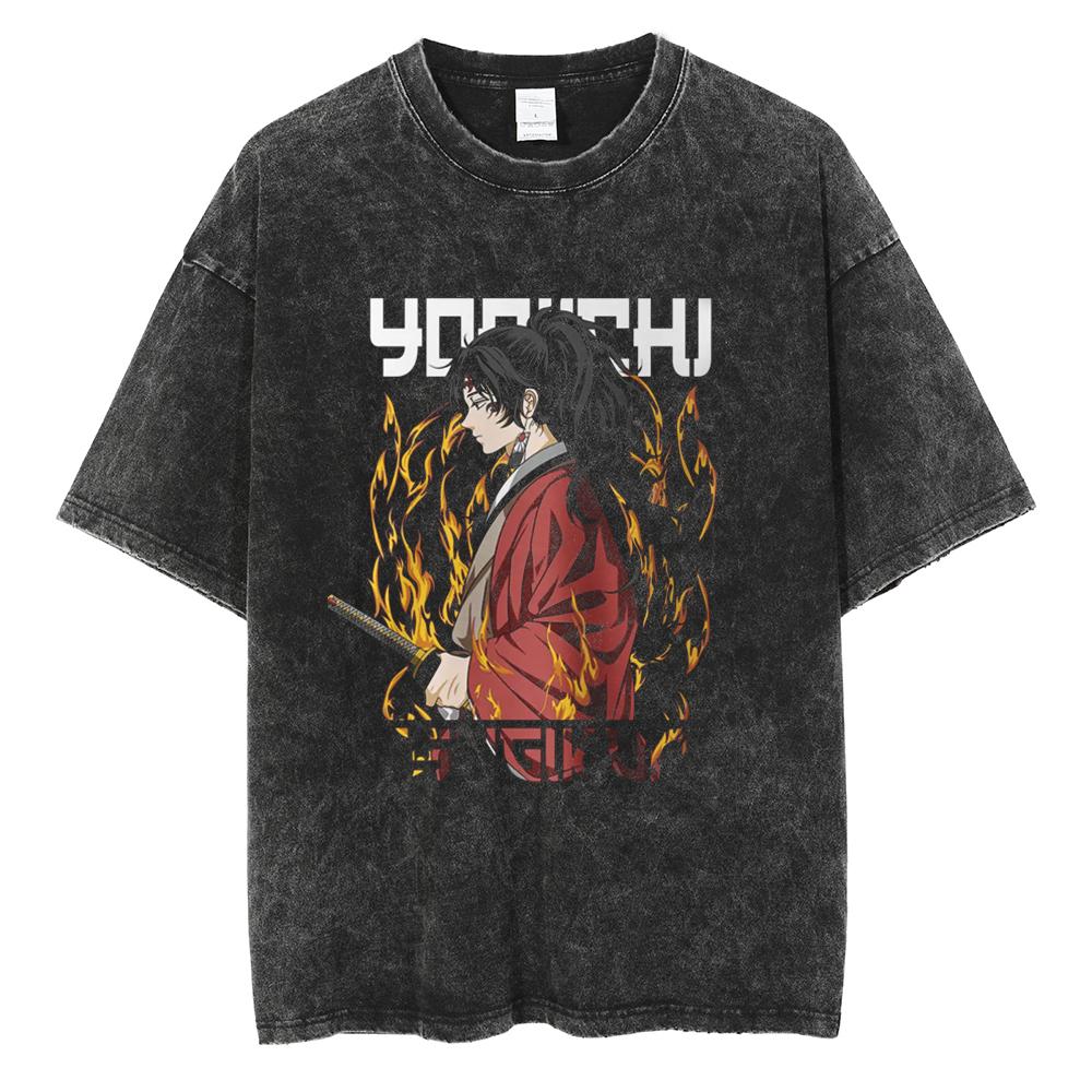 Anime Demon Slayer Tanjirou Nezuko Zenitsu Inosuke Cute Graphic Tshirt Men Women Washed Cotton T-shirts Harajuku Male Manga Tops