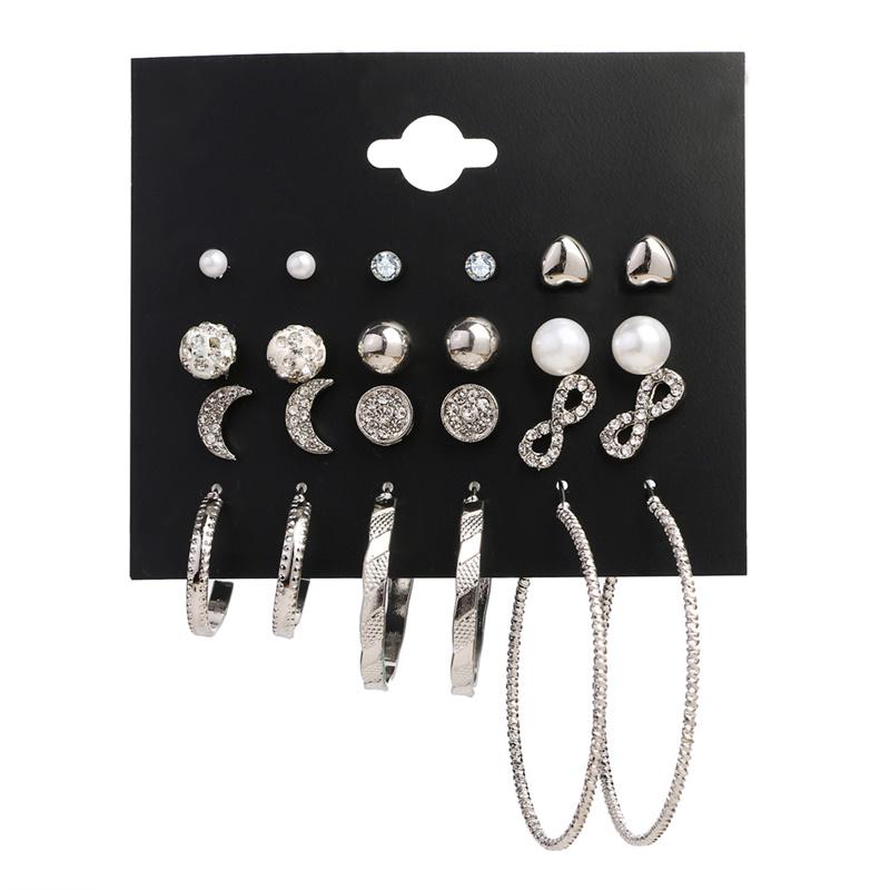 12 Pairs / Set of Bohemian Alloy Heart Moon Earrings Set Women Fashion Jewelry Party Gifts
