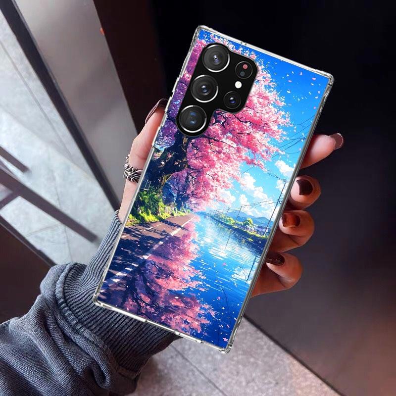 Japanese Cherry Mount Fuji Phone Case For Samsung Galaxy S26 S25 Edge S24 S23 Ultra S22 Plus S21 S20 FE Soft TPU Back Cover Fund