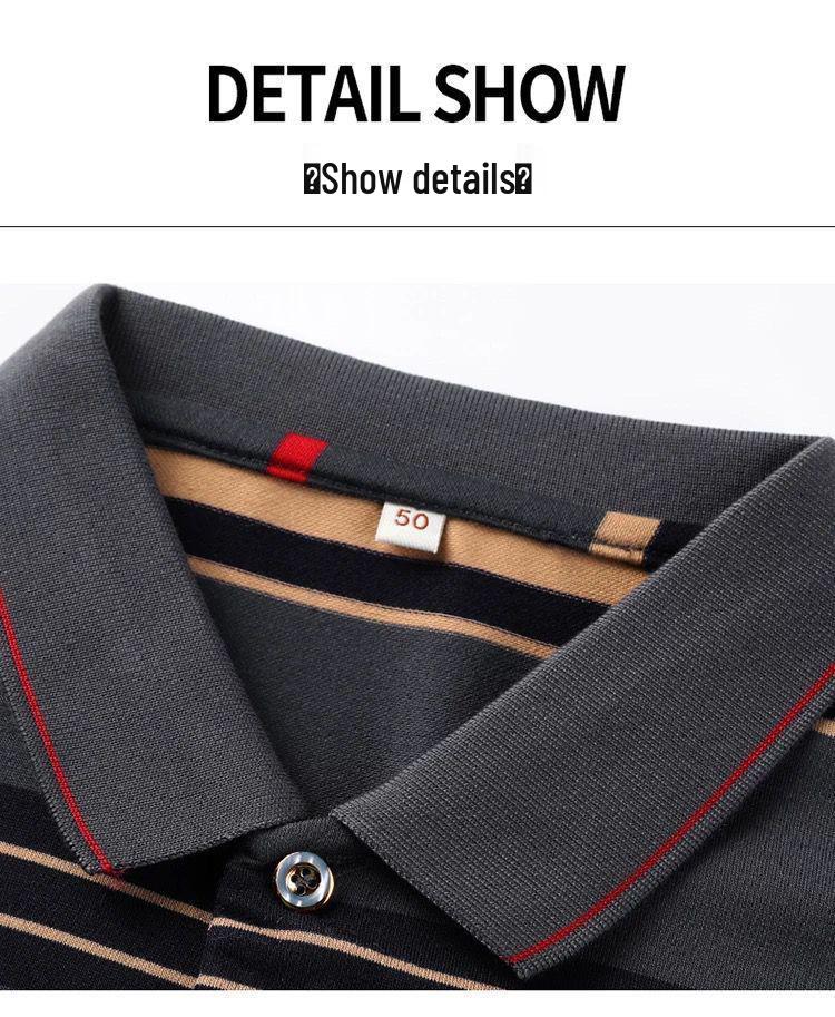 Men's Autumn Striped Long-Sleeve Collared Shirt - Loose Fit for Middle-Aged & Elderly