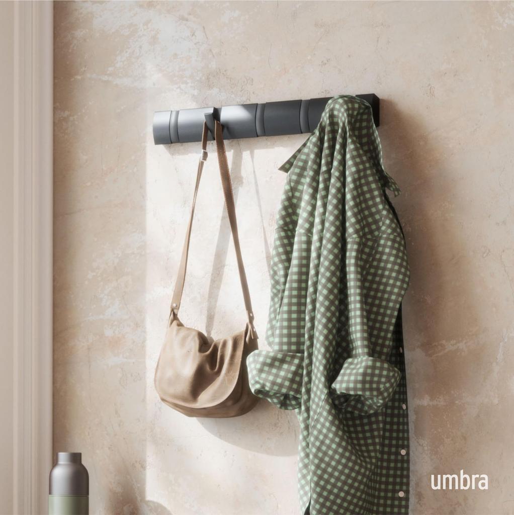 Official Umbra Wall Wall Storage FLIP 2318850040 Hooks, Hanger, Hooks, Wooden, Black, 5-Row HOOK,