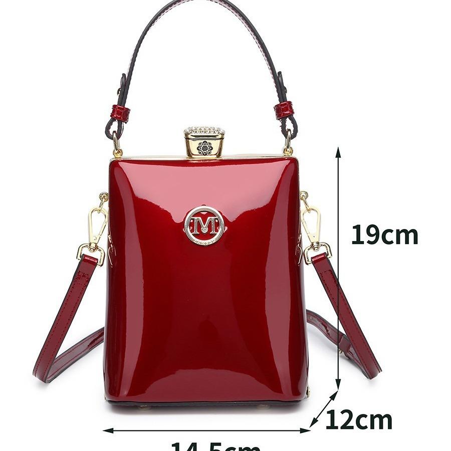 Street Trend Vertical Small Handbag Mobile Phone Bag Patent Leather Glossy Shoulder Messenger Bag Light Luxury Versatile