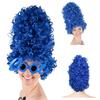Blue Curly Party Wig with Cool Glasses Set for Carnival Cosplay Funny Costume Accessories High Volume Synthetic Wig for Unisex
