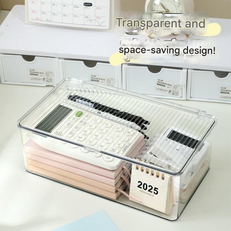 Transparent Acrylic Desktop Organiser Box Flips Lid for Quick Access and Organized Items for Desk Organization