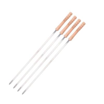 ZISIZ Stainless Steel BBQ Flat Skewers with Wooden Handle