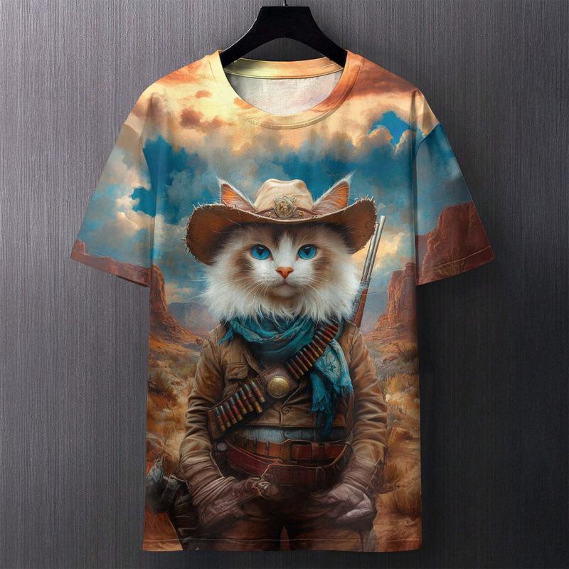 Summer Funny Cat Creative T-Shirts Animal 3D Print Men's O-Neck Short Sleeve T Shirt Plus Size Tees Harajuku Y2k Top Women Clothing