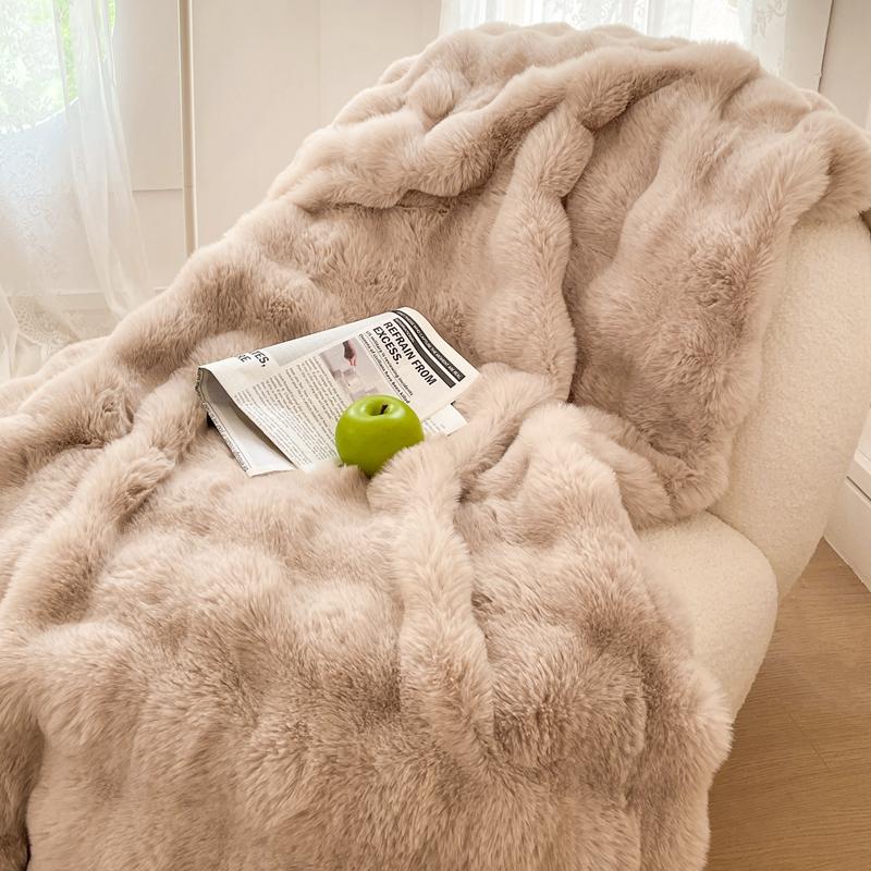 Luxury Double Layer Rabbit Fur Blanket Winter Thick Warm Fluffy Faux Fur Throws Blankets for Sofa Tie-Dye Soft Plush Bed Blanket