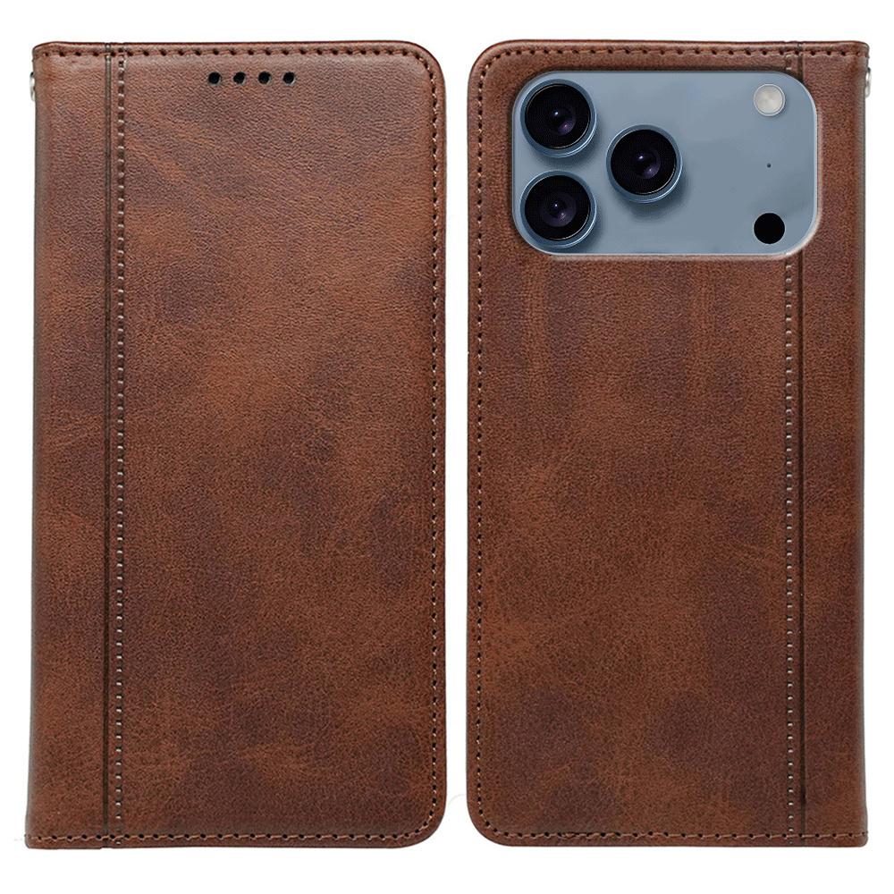 For iPhone 17 Pro Max Case Hidden Magnetic Closure Calf Texture Leather Phone Cover