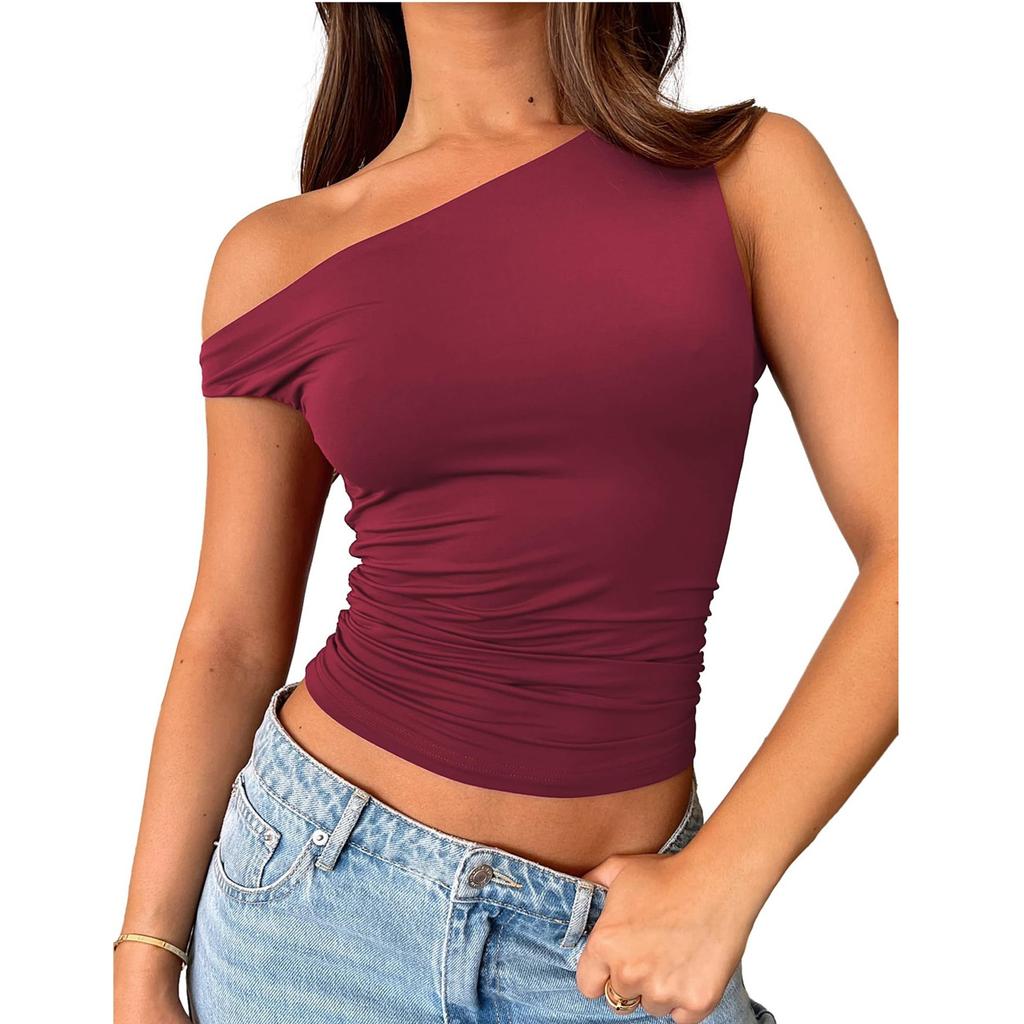 Dámské od ramene Bez rukávů Pevné Sexy Roztomilé tričko Slim Fit Upnuté tričko Crop-Top tílko