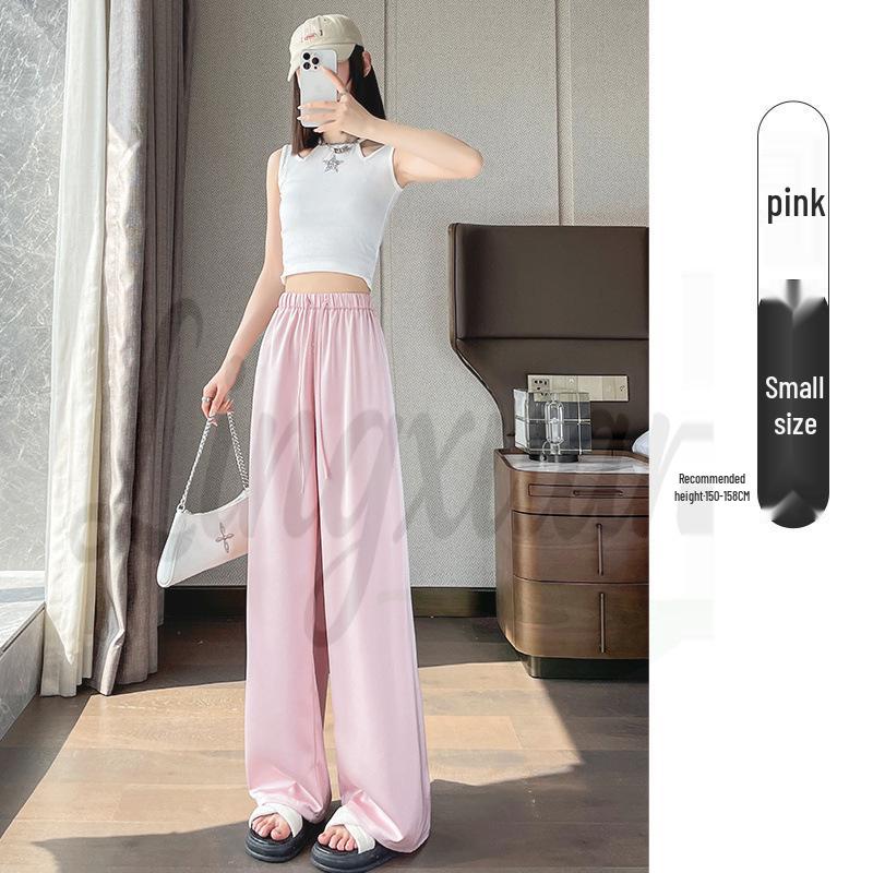 Women's Satin High-Waisted Acetate Wide-Leg Pants - Sun Protection Cool Ice Silk Drape for Short People