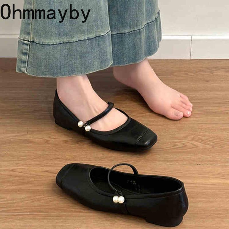 Vintage Square Toe Frauen Mary Jane Schuhe Mode Flach Frühling Herbst Weiche Sohle Kleid Flats Schuhe