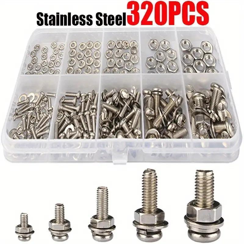 Stainless Steel Hex Nut and Bolt Set - 320pcs, Durable M2 M2.5 M3 M4 M5 Metric Size, Universal Hardware Kit for DIY Projects and Repairs