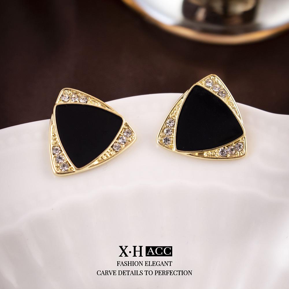 Elegant Gold-Plated Black Zircon Stud Earrings - Niche Design for a Luxurious Fashion Statement