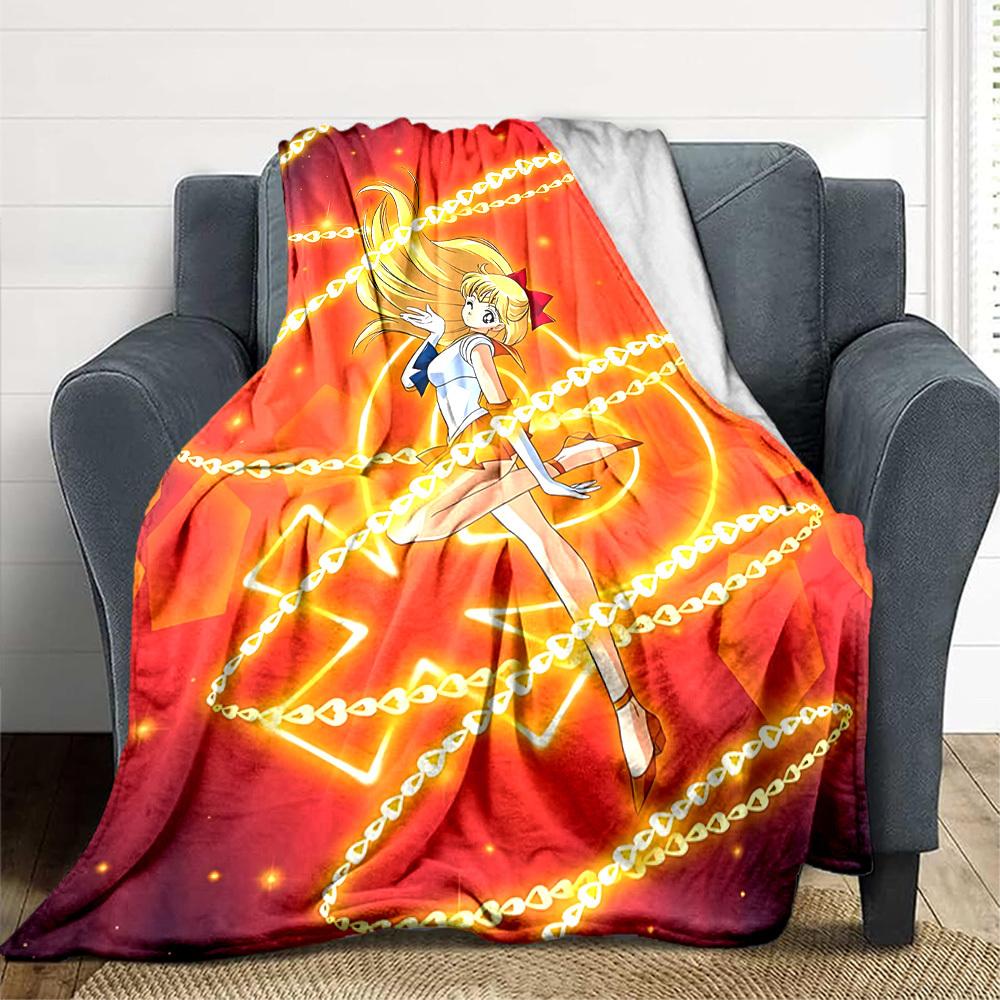 1pc Sailor Moon Soft Comfortable Blanket Digital Print, All Season Multipurpose Knit Fabric Bedding, Office, Sofa Home Decor Blanket