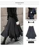 Autumn/Winter 2025 Women's High-Waisted Black Fishtail Pleated Mid-Length Skirt with Irregular Hem