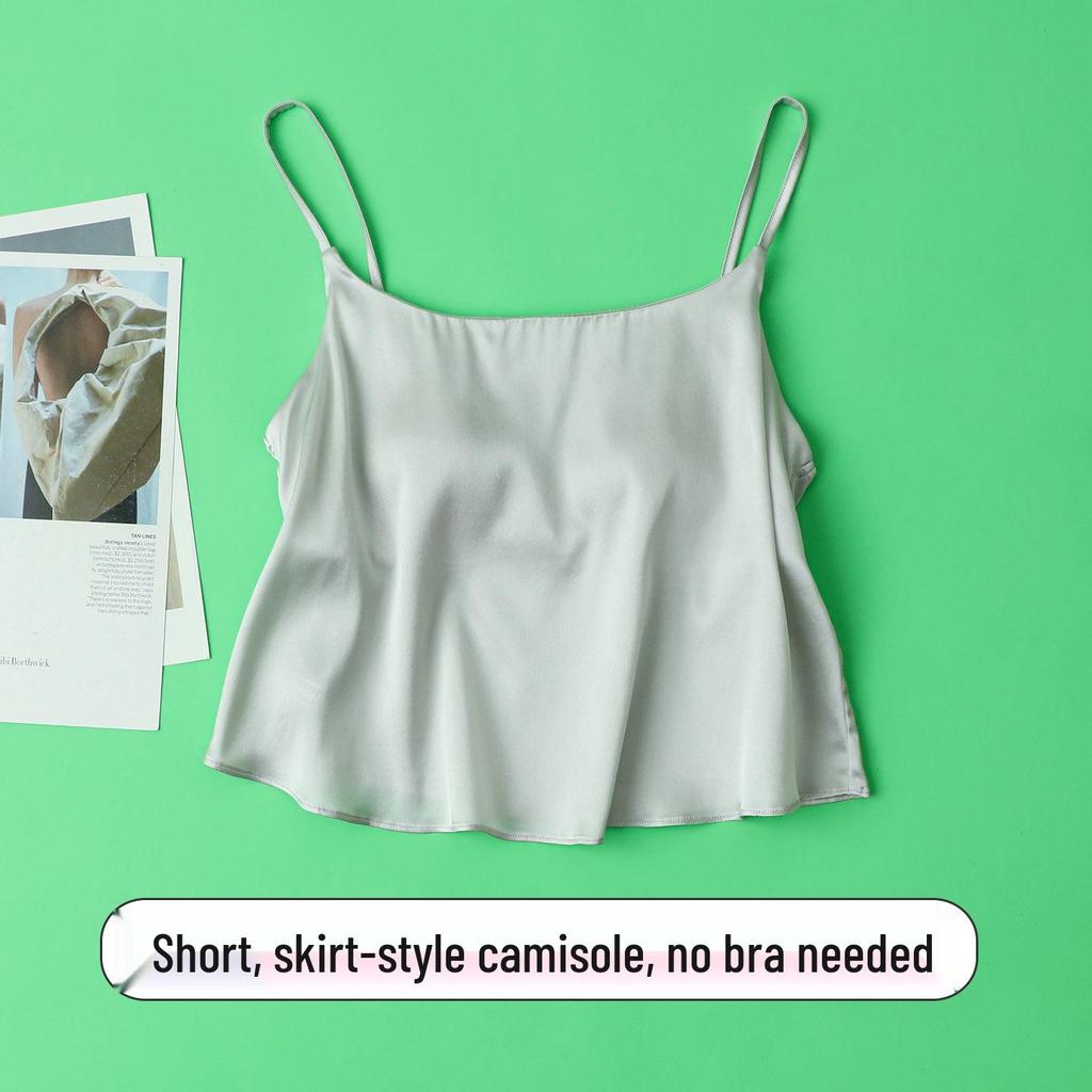 16mm Encrypted Mulberry Silk Satin Camisole with Built-in Bra