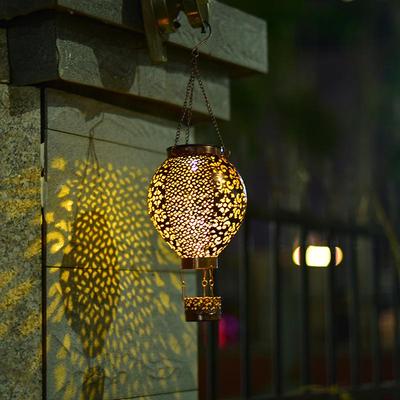 Outdoor Solar Hot Air Balloon Garden Lights - Wrought Iron Patio Projection Lanterns
