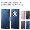 Priekš Xiaomi Redmi 14C (4G/5G) Maciņš ar karšu slotiem un atbalsta kājiņu, 360° aizsardzības ādas maciņš