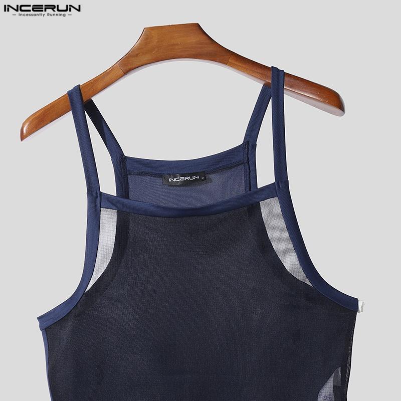 INCERUN Men Strap Sleeveless Mesh Sheer Irregular Skinny Tank Tops Underwear