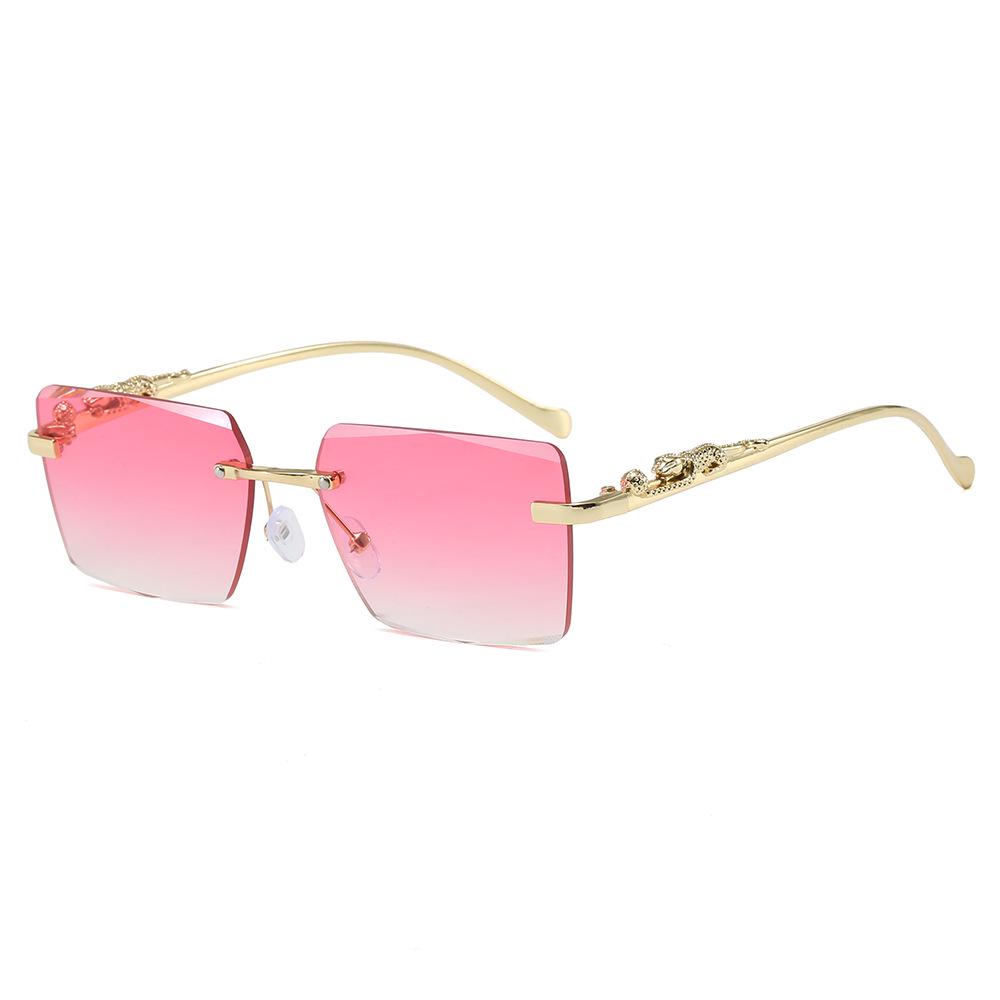Frameless Leopard Print Retro Square Sunglasses with UV Protection
