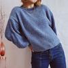 Autumn and Winter New Women's Solid Color Casual Shirt Round Neck Lantern Sleeve Short Knit Pullover Sweater Woman