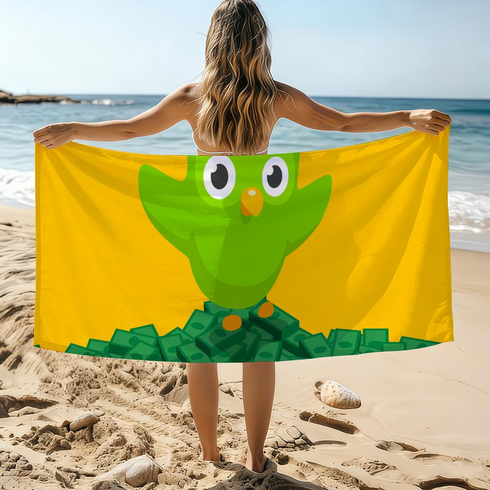 Cartoon D-Duolingo AI Towel Beach Towel Oversized Quick Dry Towel Absorbent Soft Swim BeachTowels for Men Women