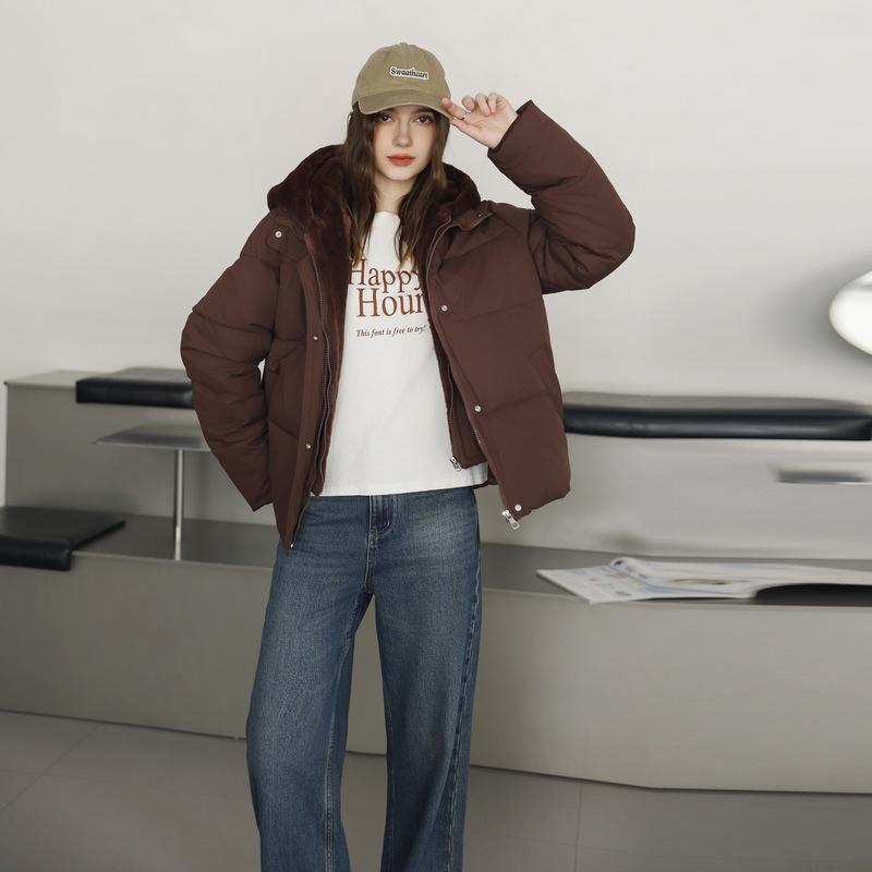 

Winter New Women s Fake Two-piece Splicing Plush Hooded Cotton-padded Clothes XXL кофейный