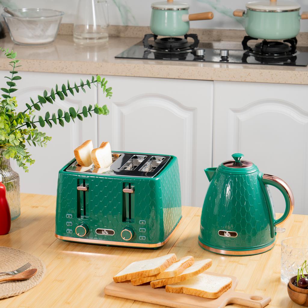Kettle and Toaster Set, 1.7L 3000W Fast Boil Jug Kettle with Auto Shut Off, 4 Slice Toaster with 7 Level Browning Controls & Crumb Tray