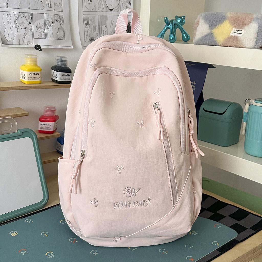 Schoolbag Korean Ins Cream Solid Color Floral Embroidery Student Backpack Fresh and Sweet Soft Girl Atmosphere Travel Backpack