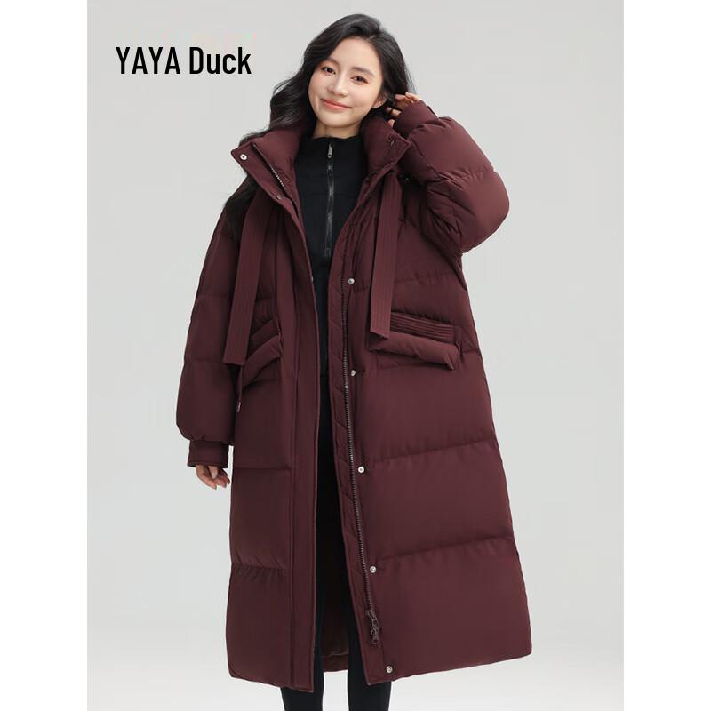 YAYA Women's Long Knee-Length Hooded Down Jacket