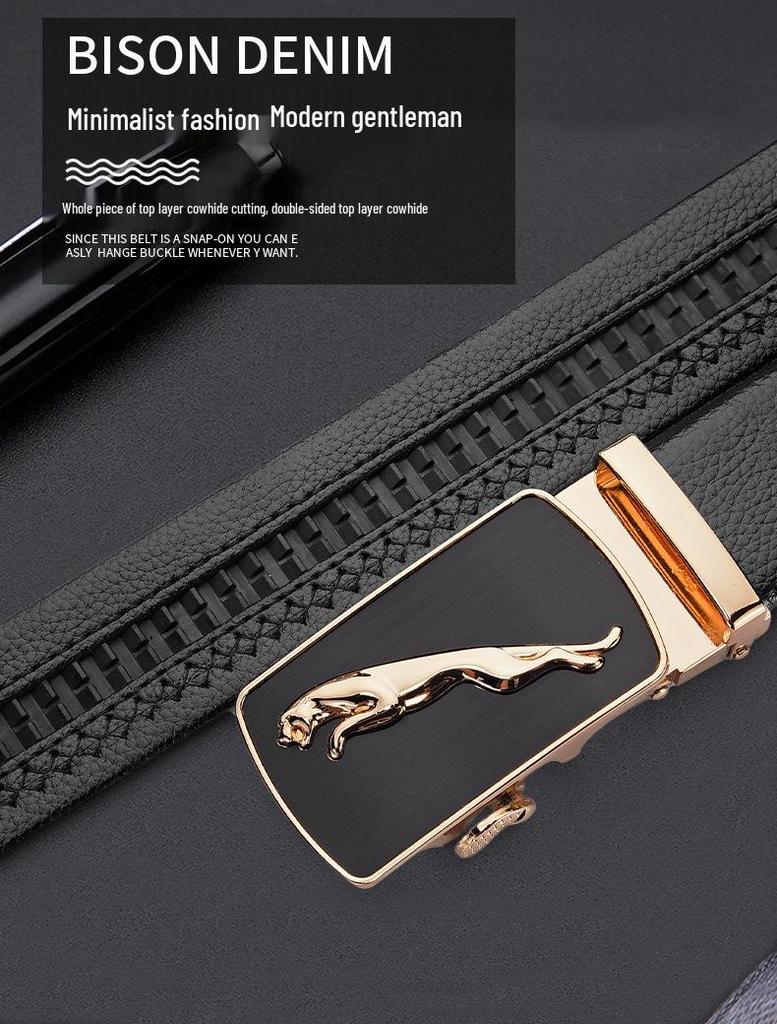 Herren Echtleder Gürtel mit Leoparden-Schnalle - Lässig Vielseitig Mode Tide