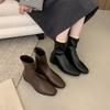 2026 Woman Autumn Ankle Boots for Women Chunky Heel Zipper Ladies Leather Shoes Soild Color Square Toe Short Botas Femininas